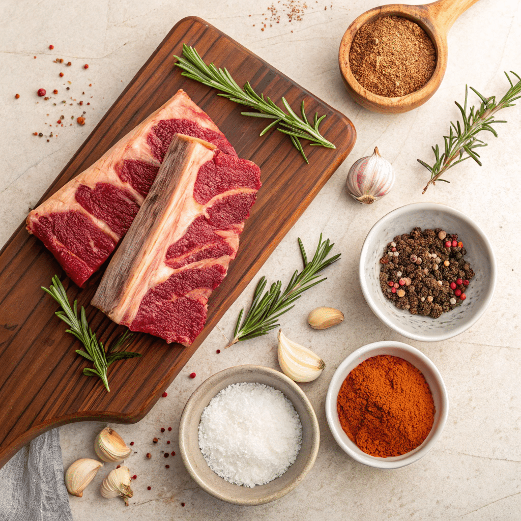 Grilled Beef Ribs: The Ultimate Guide to Making Them Perfect at Home 5 Ingredients for grilling beef ribs, including beef ribs, spices, and herbs.