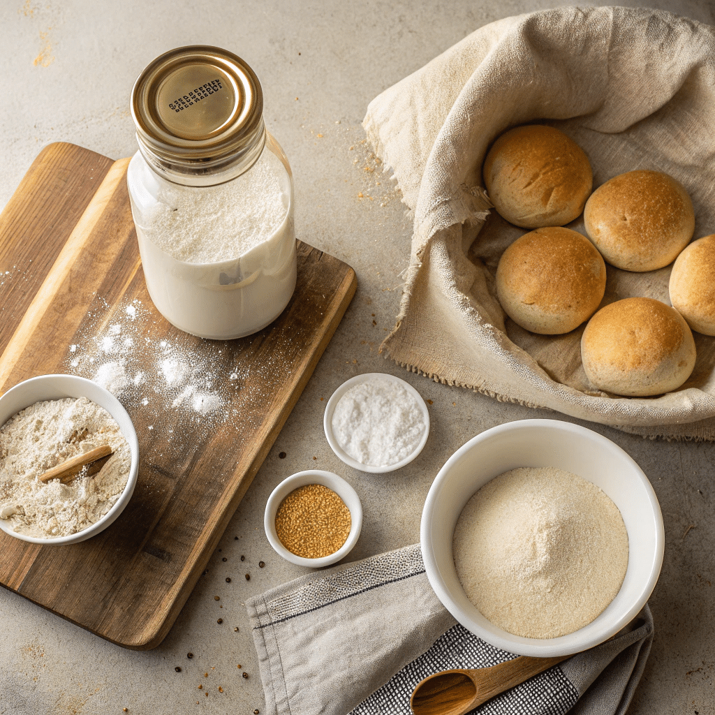 Sourdough Hamburger Buns Recipe: Easy and Delicious Homemade Buns 5 Ingredients for making sourdough hamburger buns.