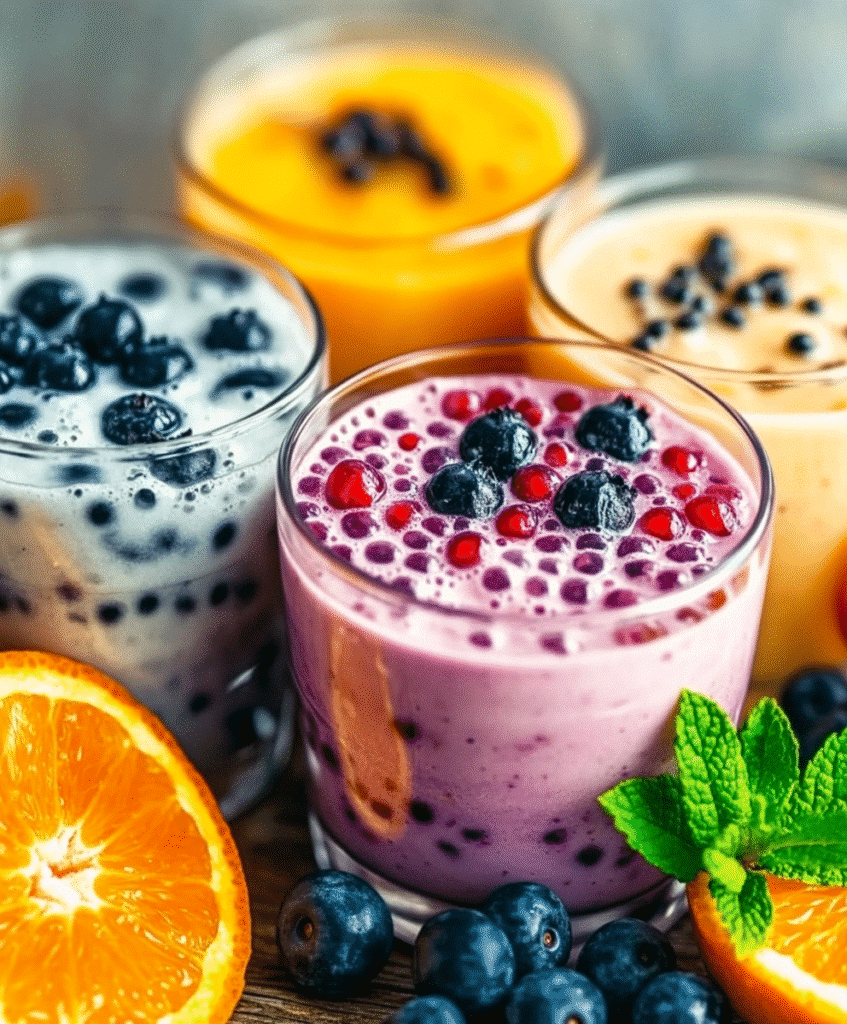 Refreshing smoothie recipe using orange juice, banana, and berries