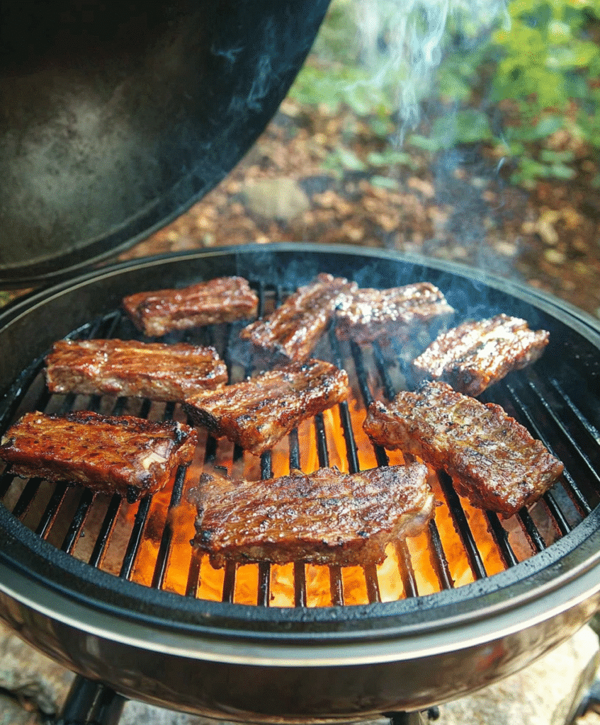 Grilled Beef Galbi: A Flavorful Korean Delight 6 Grilling Beef Galbi ribs over medium-high heat on a BBQ grill