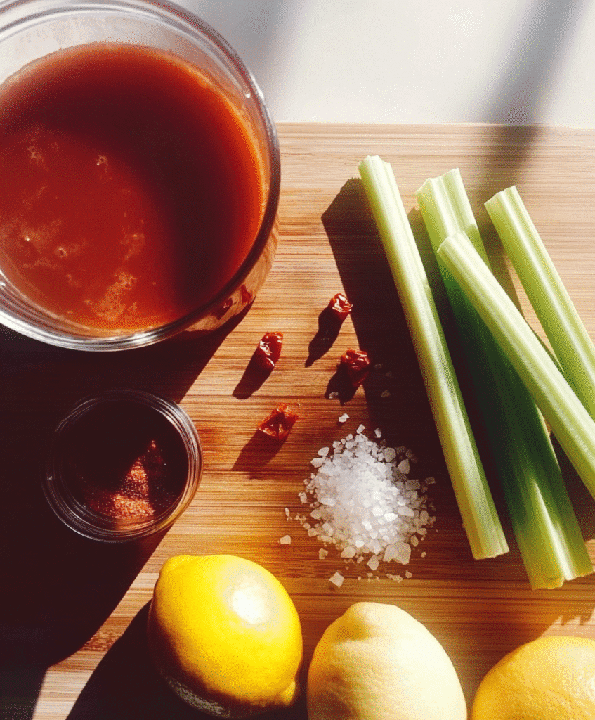 Fresh Tomato Juice Recipe for Mornings: Easy, Healthy & Homemade 5 Ingredients for fresh tomato juice recipe laid out