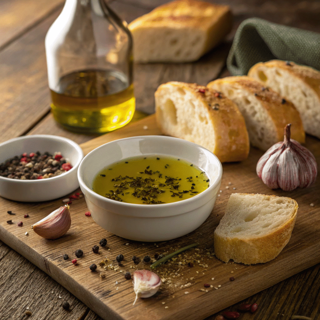 Carrabbas Bread Dipping Oil Recipe served with fresh crusty bread