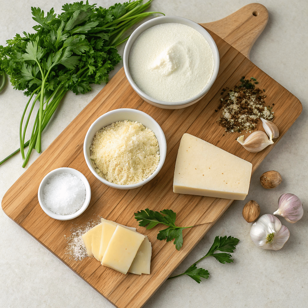 Olive Garden Alfredo Dipping Sauce Recipe (Easy & Creamy Copycat) 2 Ingredients for Olive Garden Alfredo dipping sauce – butter, cream, Parmesan cheese, garlic, and spices