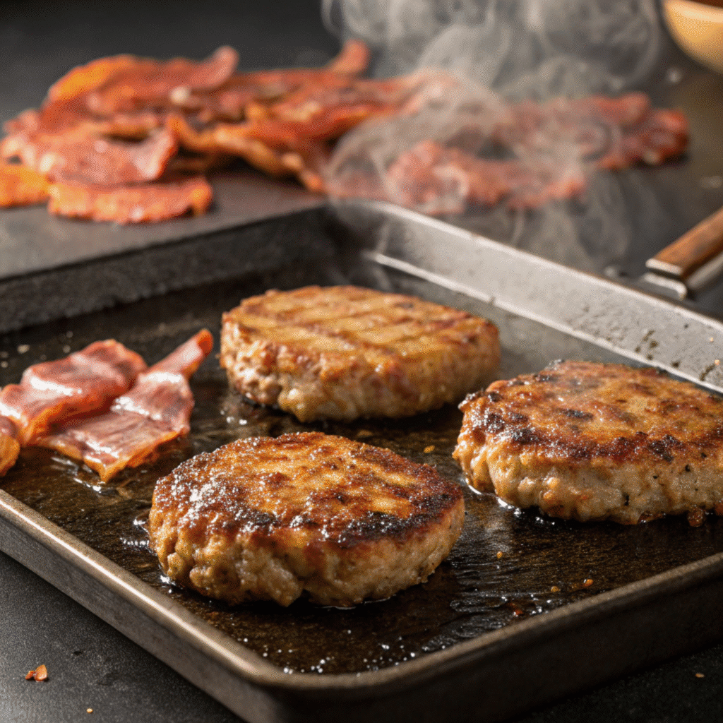 Blackstone Goetta Bacon Sliders Recipe 6 Cooking goetta patties on the Blackstone griddle