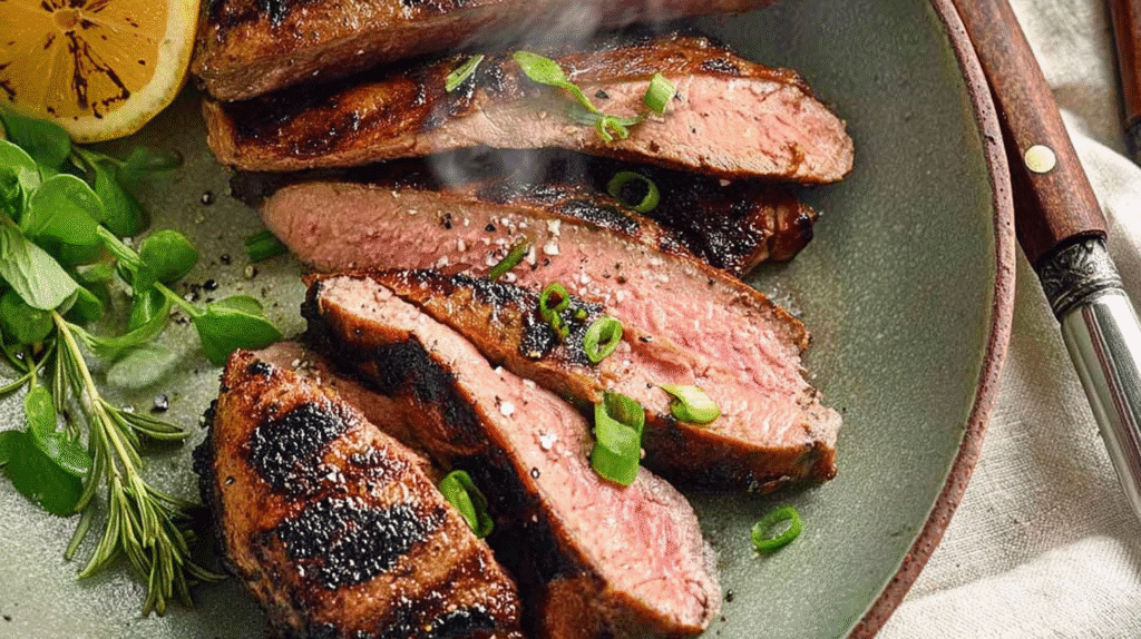 Denver Steak served with roasted vegetables and mashed potatoes