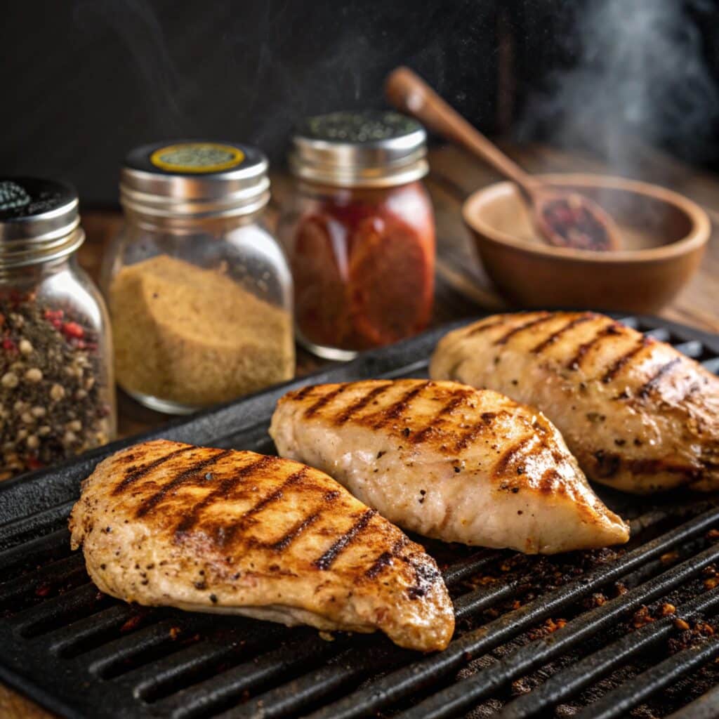 Applebee’s Grilled Chicken Sandwich Recipe (Copycat) 6 Grilling marinated chicken breasts with seasoning on a BBQ grill.