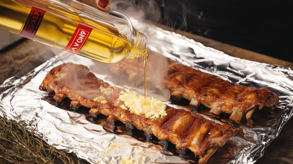 321 Ribs 5 Ingredients for 321 rib recipe on a wooden countertop