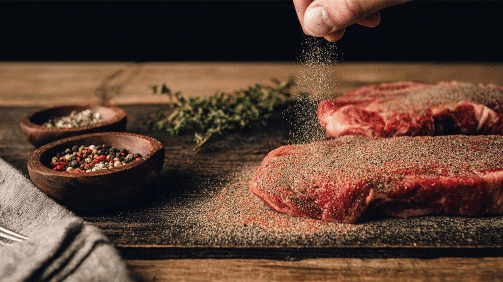 Juicy grilled steak with homemade steak seasoning