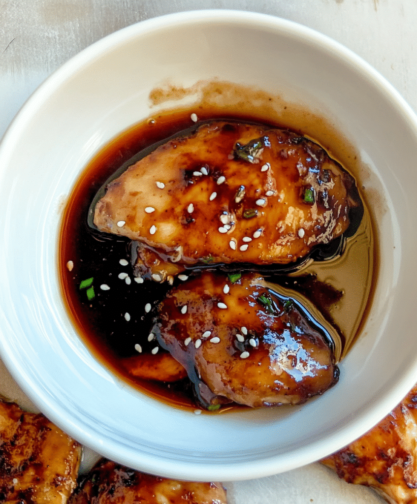 Grilled Teriyaki Chicken 6 Mixing soy sauce, honey, garlic, and sesame oil to make a teriyaki marinade for chicken.