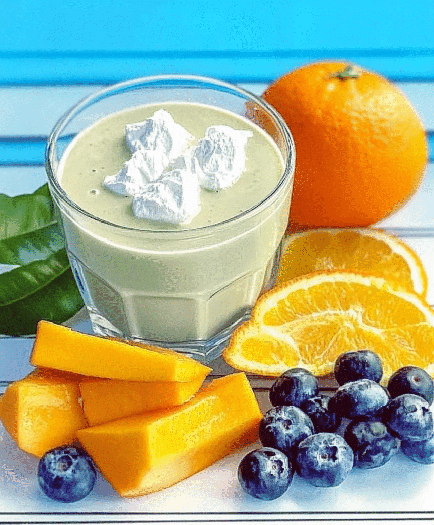 Fruit Smoothie with Orange Juice: A Refreshing Way to Boost Your Day 5 Ingredients for a fruit smoothie with orange juice including oranges, berries, and banana.