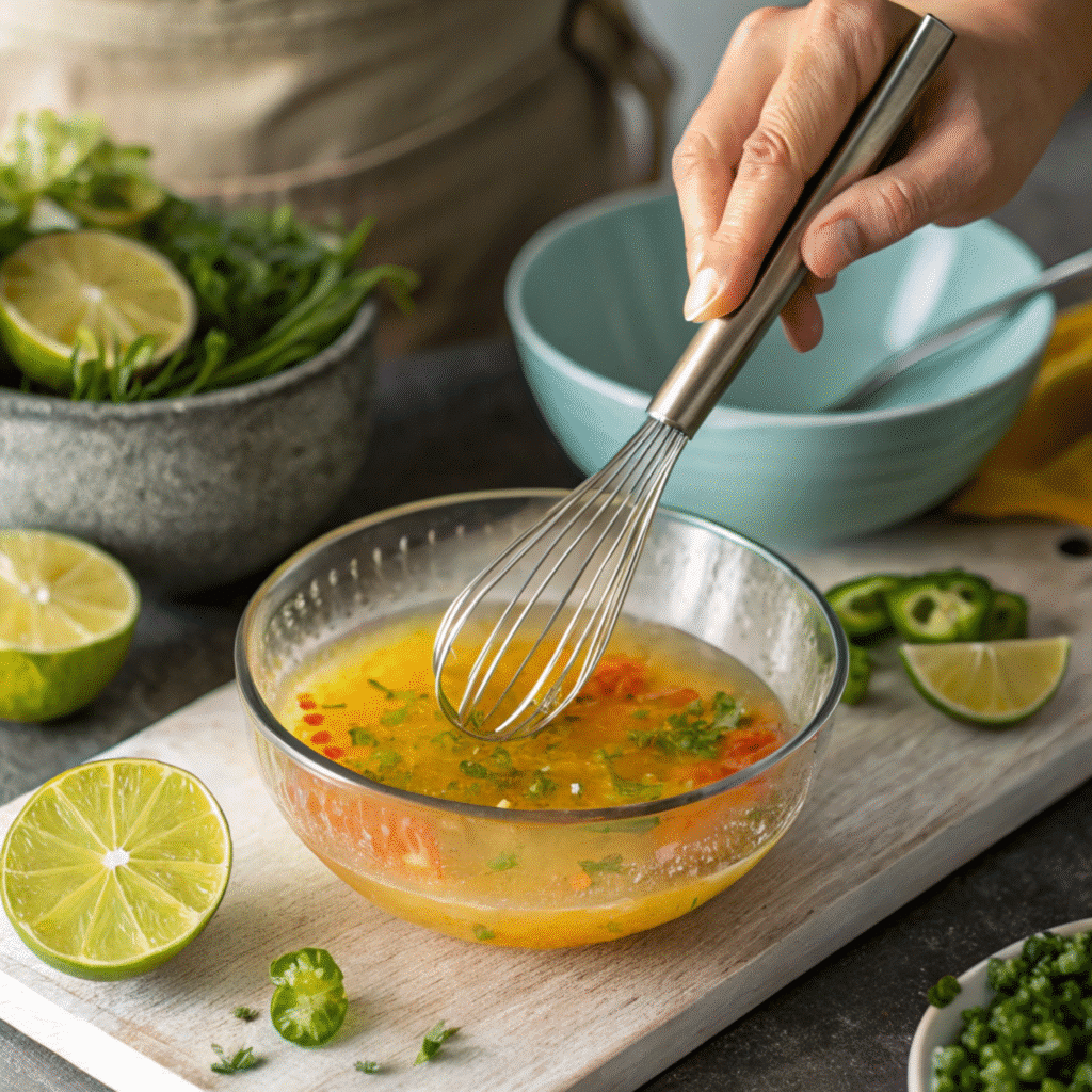 Qdoba Citrus Lime Vinaigrette Recipe 6 Whisking Qdoba Citrus Lime Vinaigrette in a Bowl