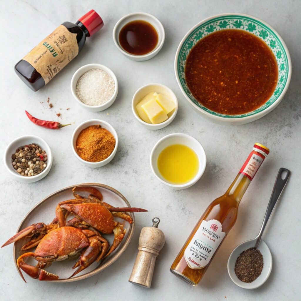 Angry Crab Trifecta Sauce Recipe 2 "Ingredients for Angry Crab Trifecta Sauce Recipe including butter, garlic, hot sauce, and spices