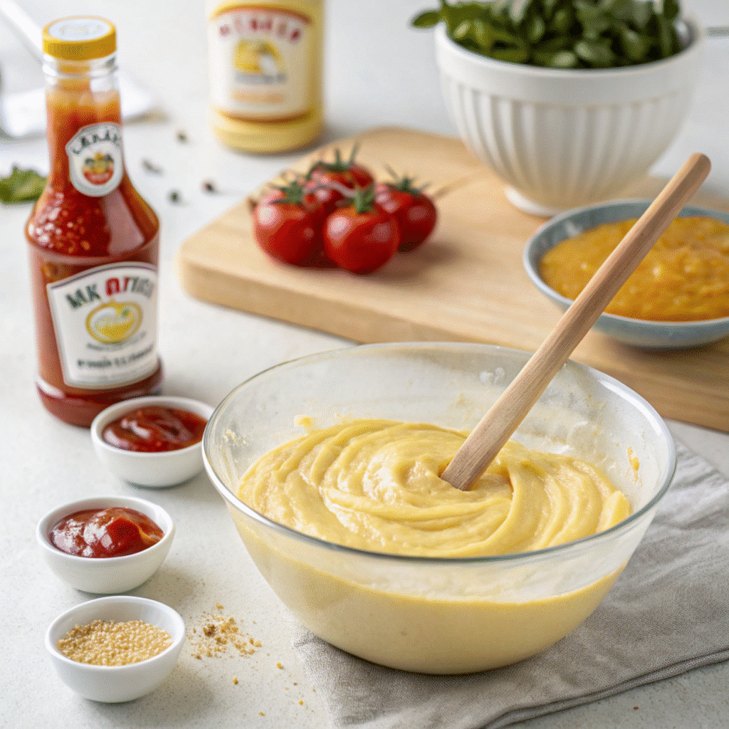 BK Royal Sauce Recipe 3 Mixing BK Royal Sauce ingredients in a bowl