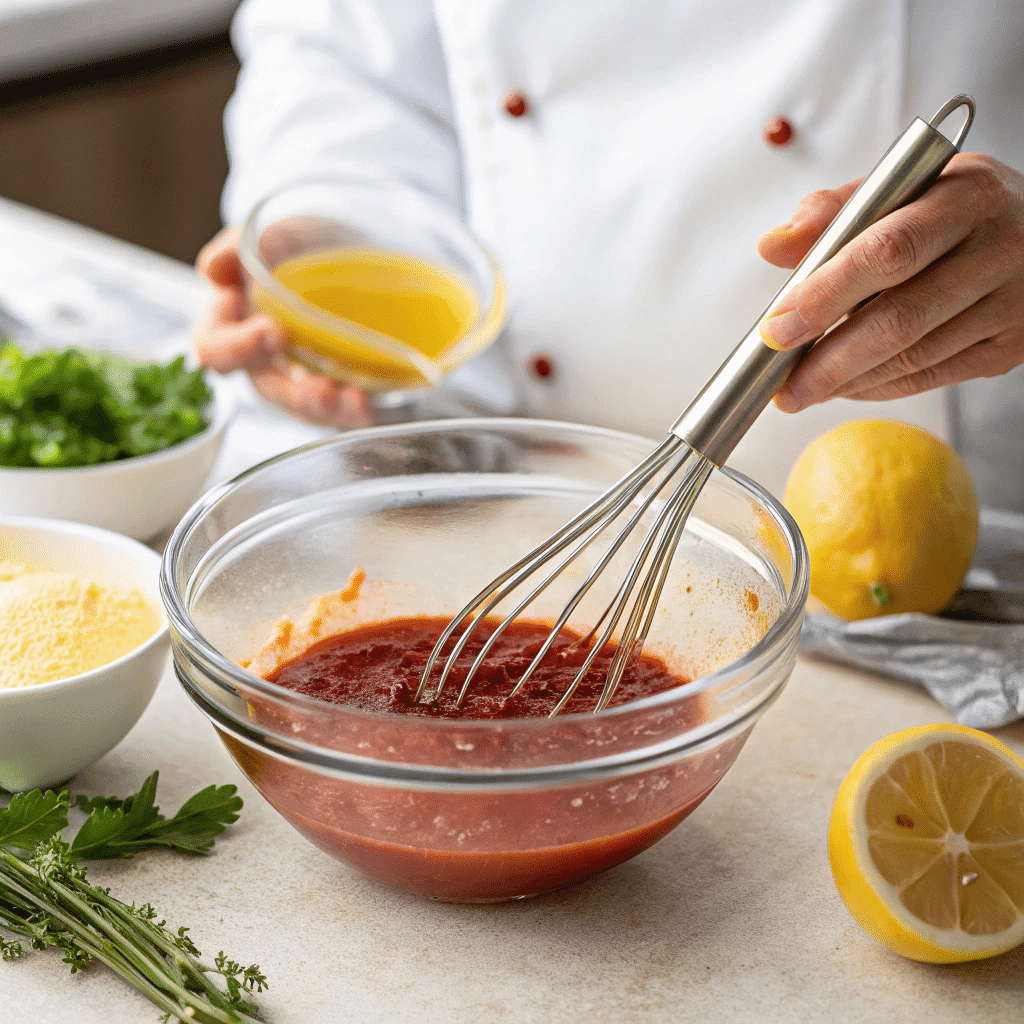 Mixing ingredients for Crosse and Blackwell cocktail sauce
