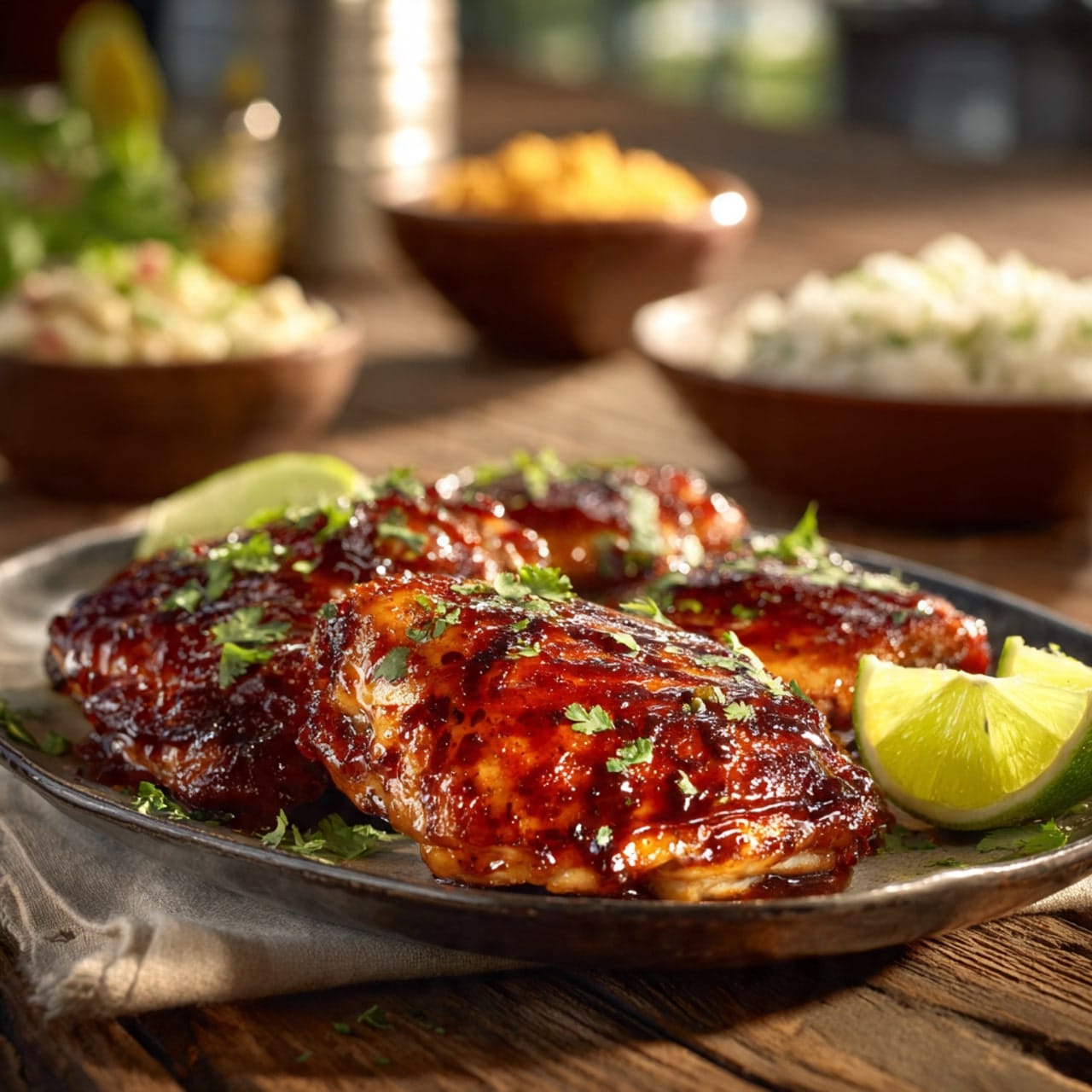 RibCholula Hot and Sweet Chicken Qdoba recipe served with rice and beans