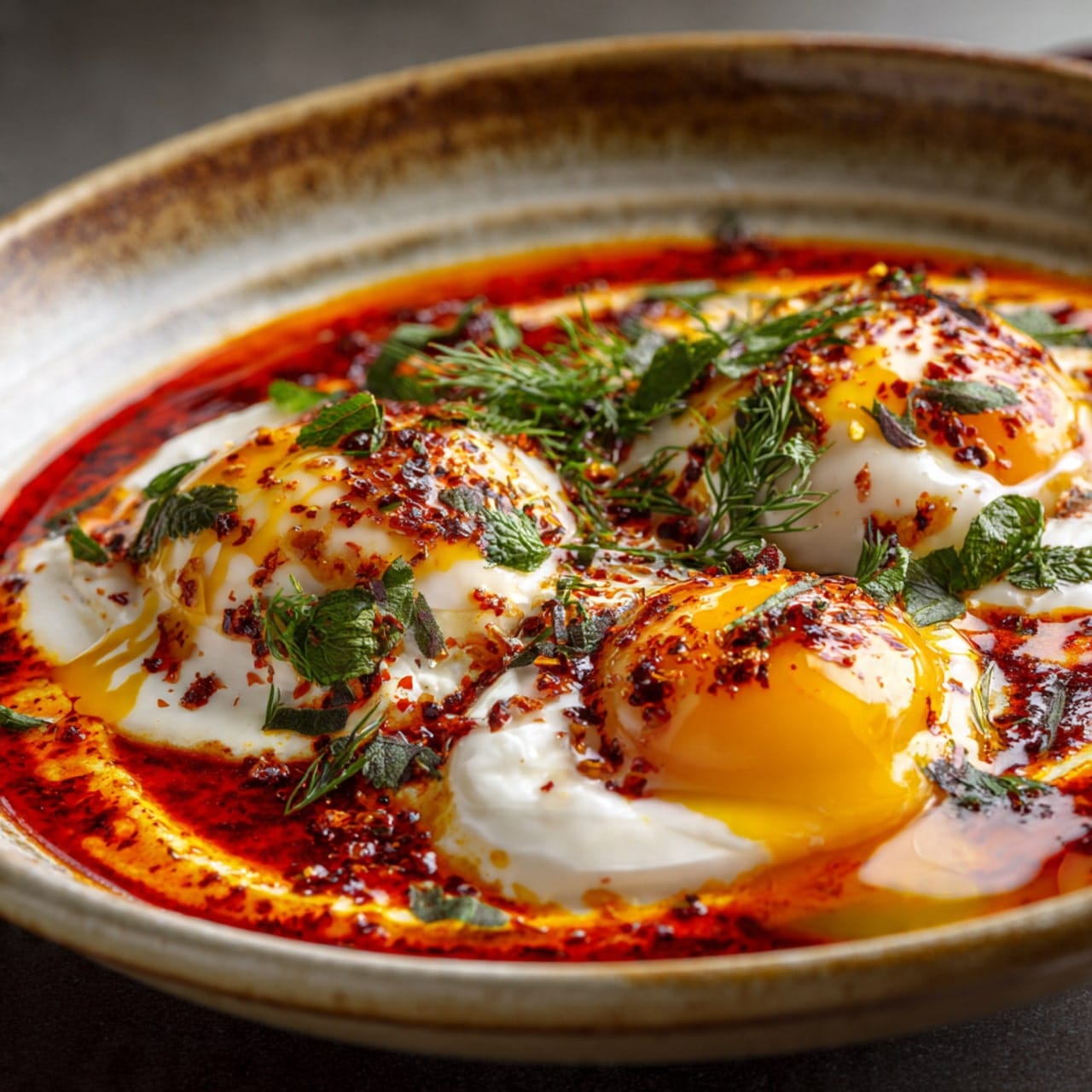 close up of lb r with poached eggs on