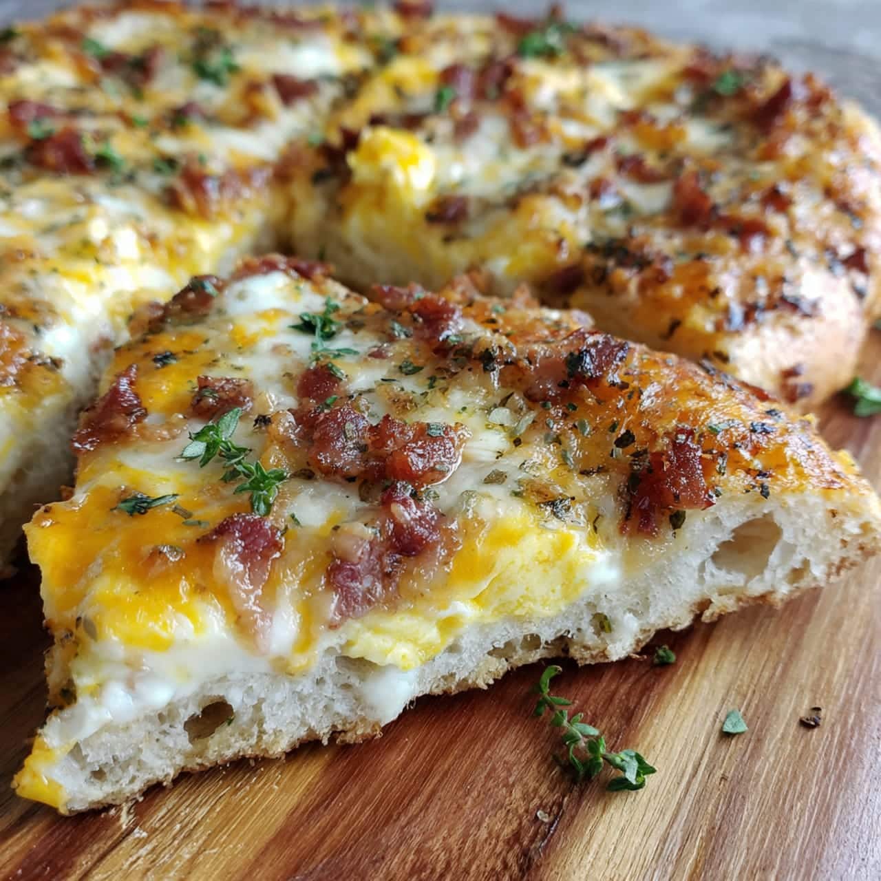 close_up_of_one_breakfast_pizza_showing_fluffy close up of one breakfast pizza showing fluffy