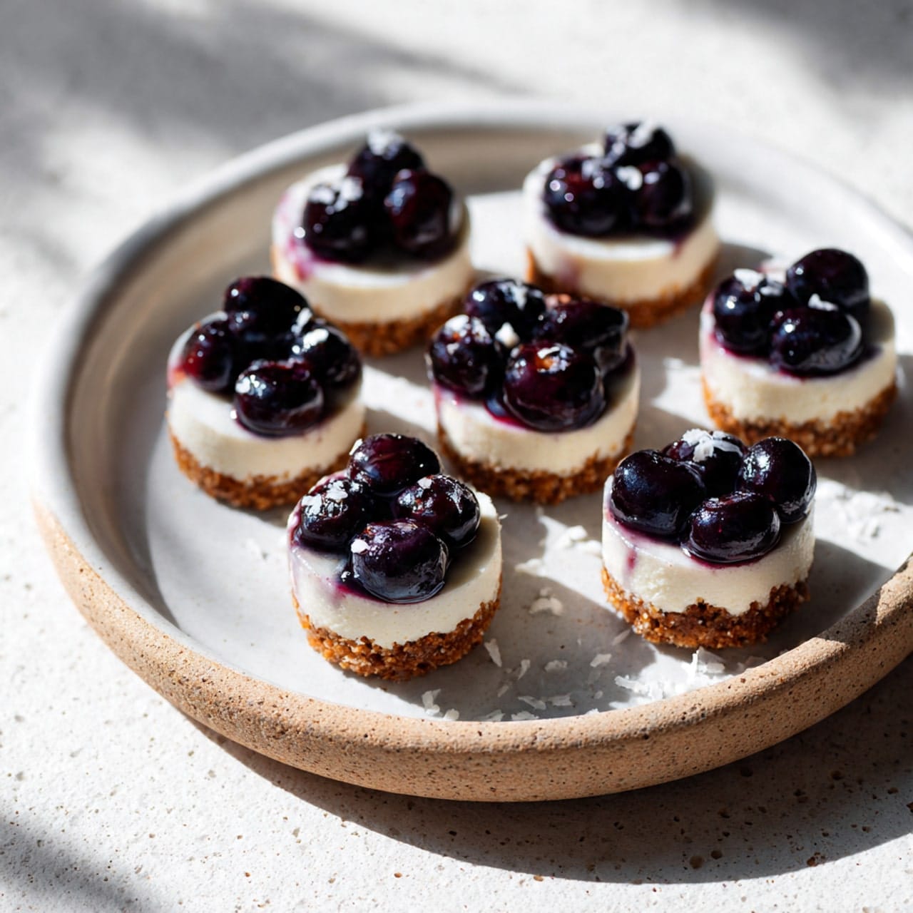 cooling plate of blueberry cheesecake bites minimal