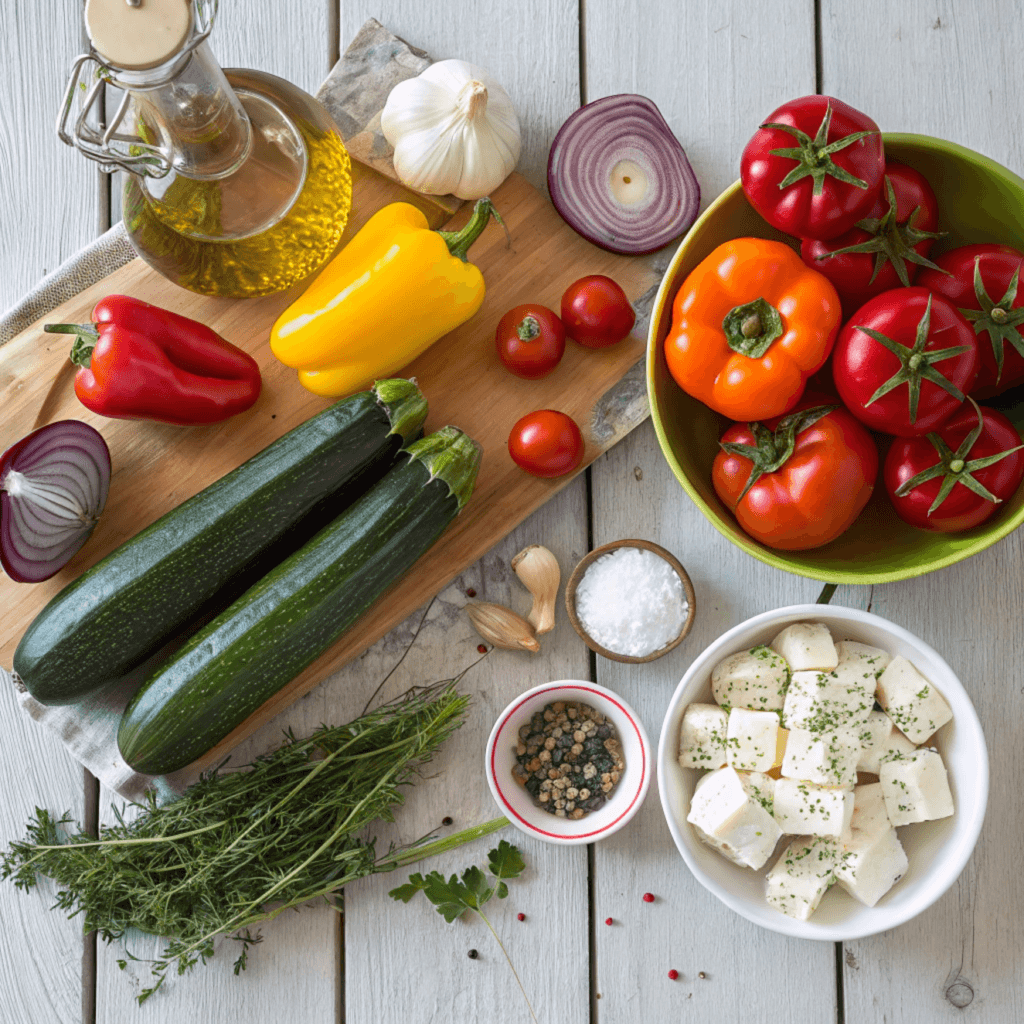 flat lay of fresh ingredients for roasted vegetabl