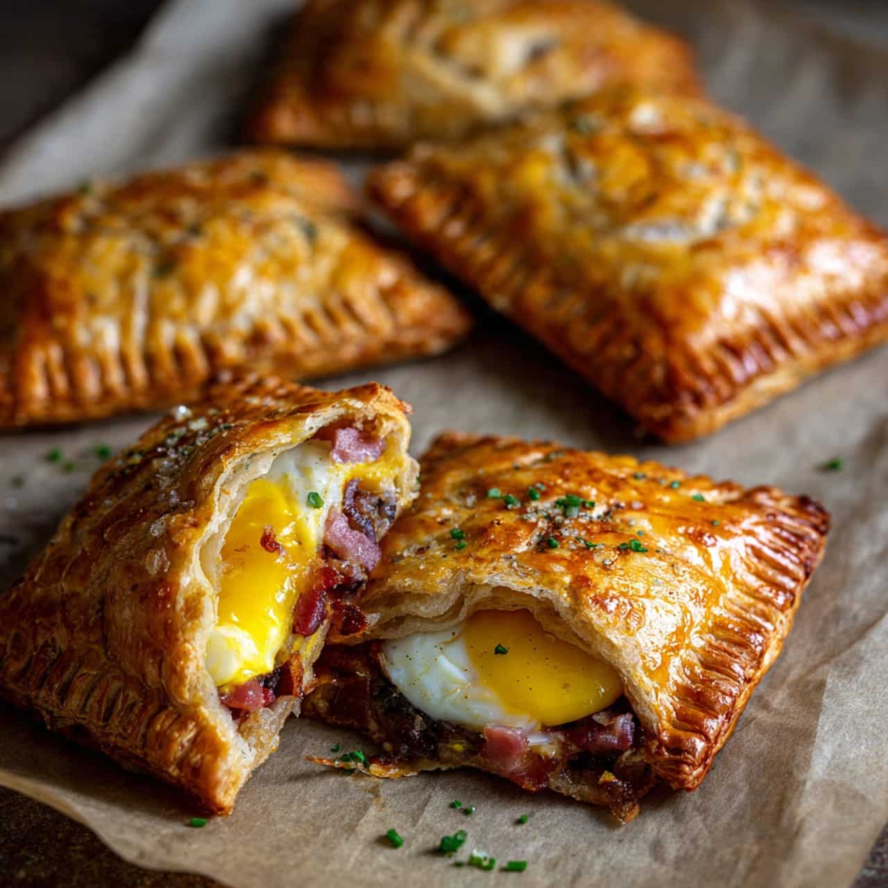 golden flaky savory pop tarts on parchment paper