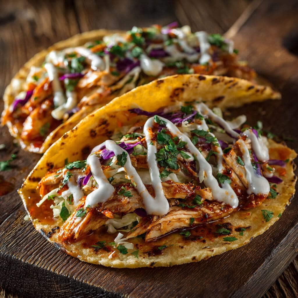 Honey Chipotle Chicken Tacos 1 honey chipotle chicken tacos on a rustic