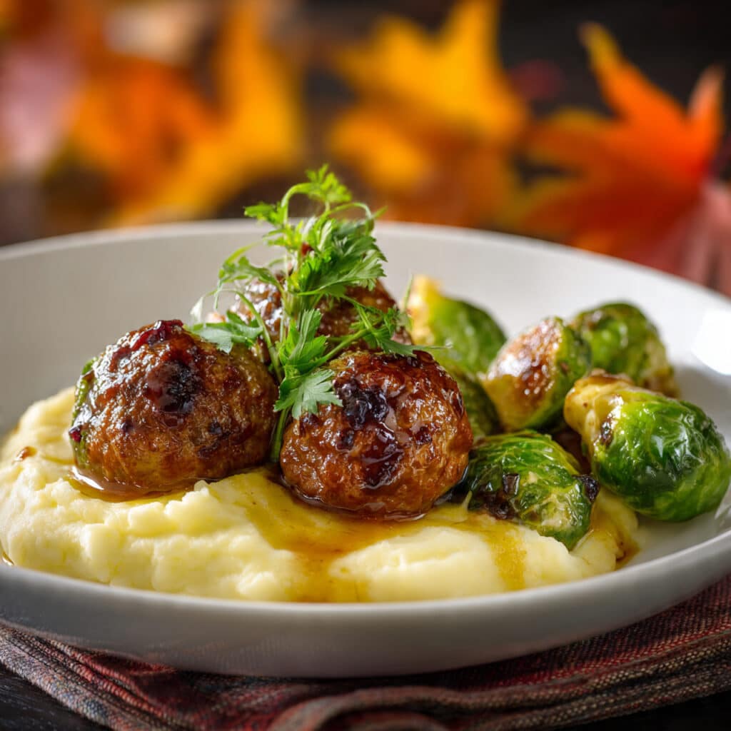 meatballs on a white plate with mashed