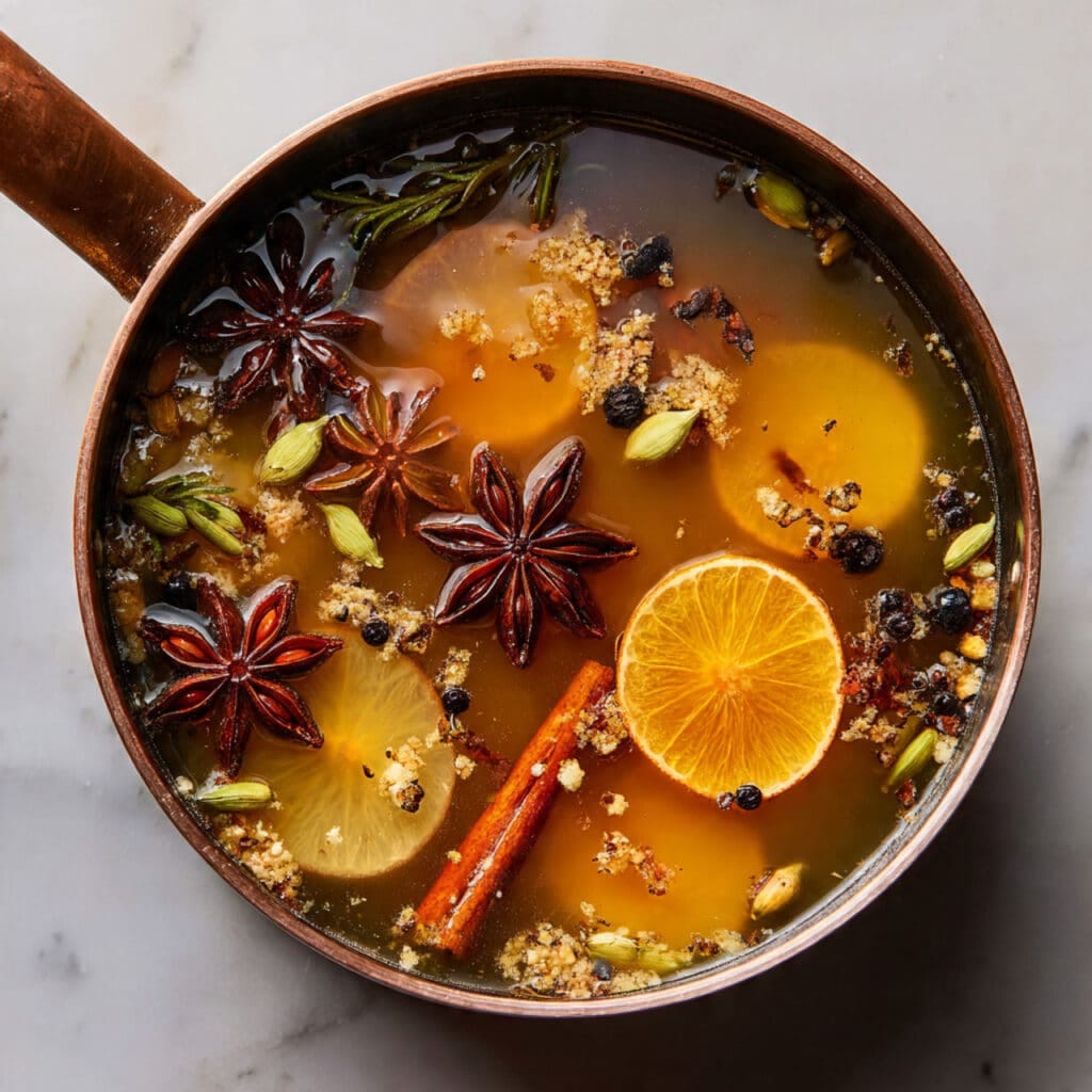 overhead shot of a saucepan filled with