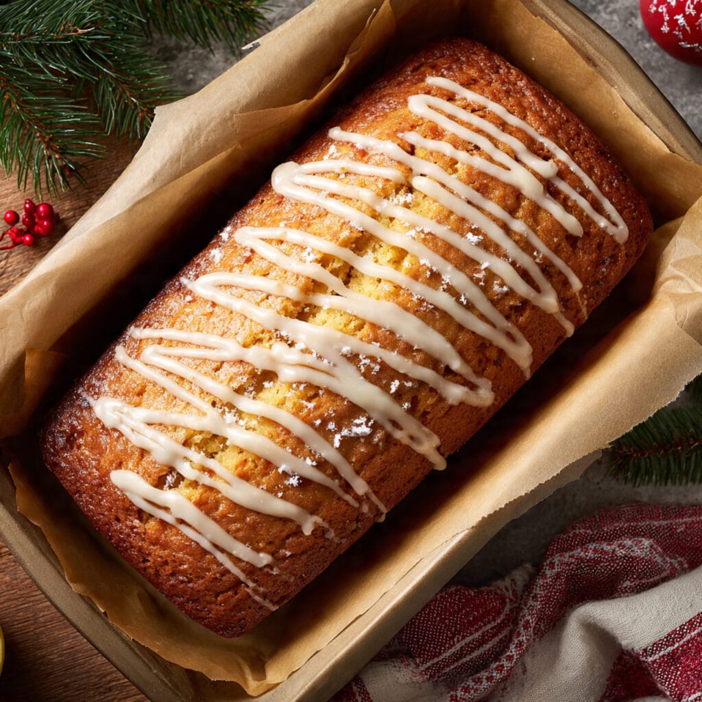 overhead shot of loaf in a parchment lined