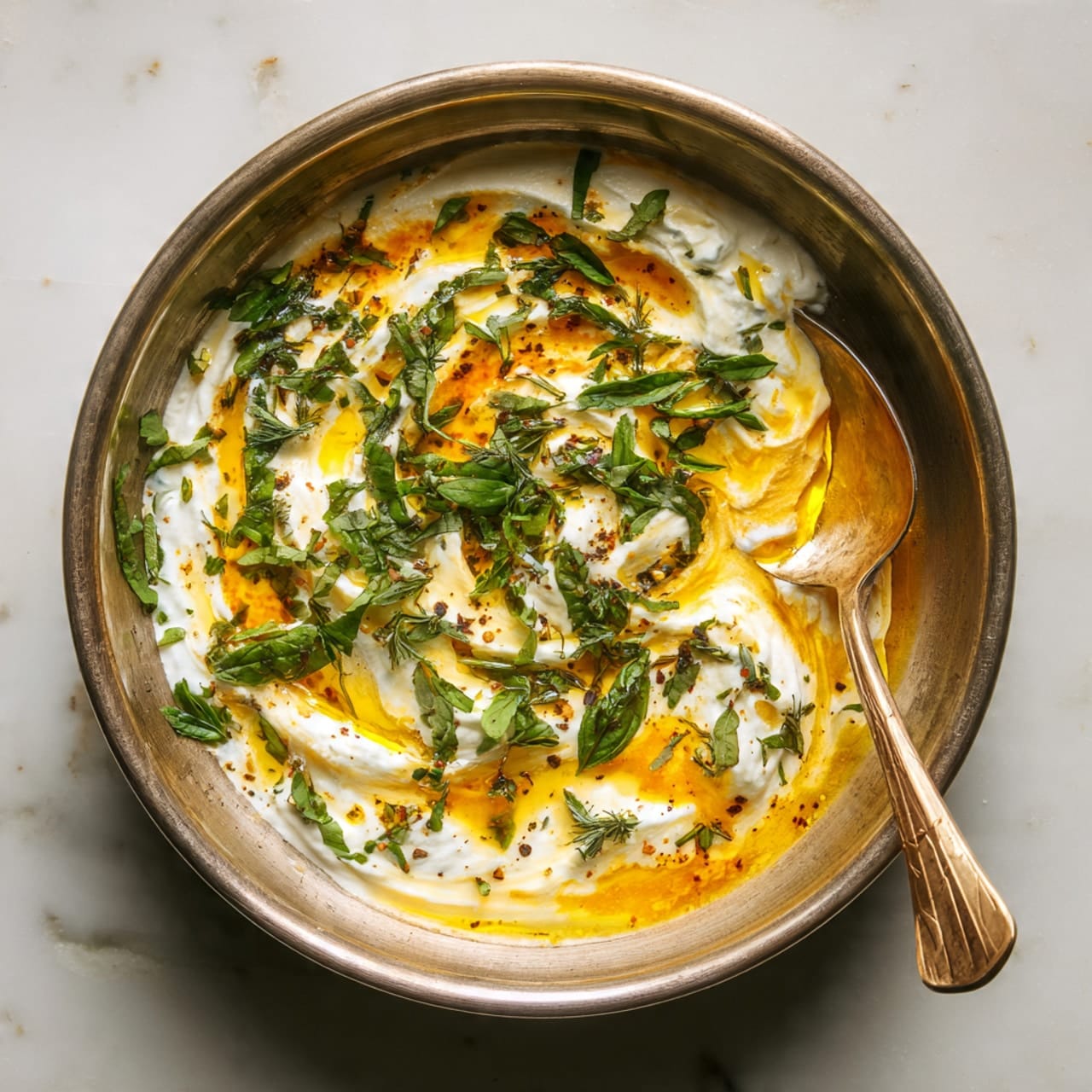 overhead shot showing the golden butter sauce