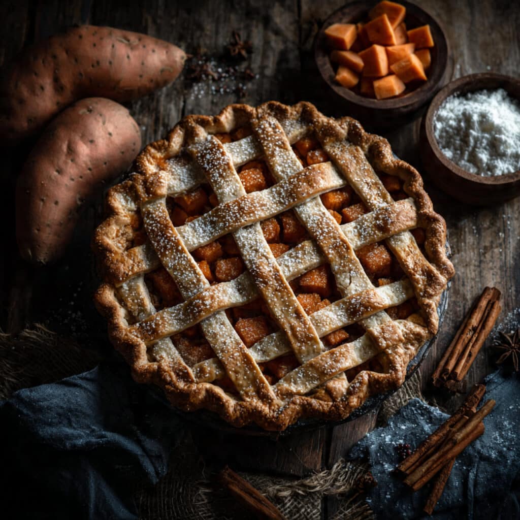 overhead view of the whole pie in