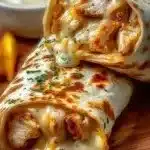 Delicious cheesy garlic chicken wraps served on a plate