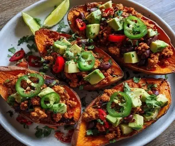 Avocado Turkey Chili Stuffed Sweet Potatoes