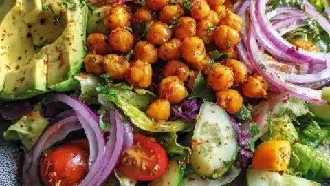 Bold and Flavorful Divorce Salad with Spicy Chickpeas and Tangy Avocado Dressing