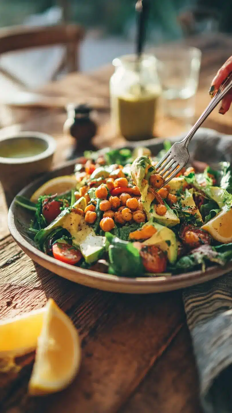 Bold and Flavorful Divorce Salad with Spicy Chickpeas and Tangy Avocado Dressing