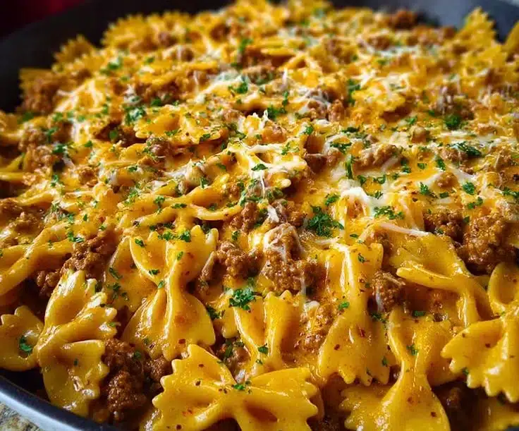 Cajun Cream Cheese Alfredo Bowties with Spiced Ground Beef