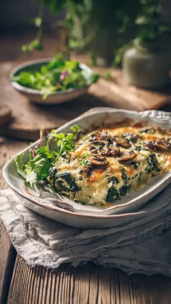 Low carb chicken spinach mushroom dish baked in the oven