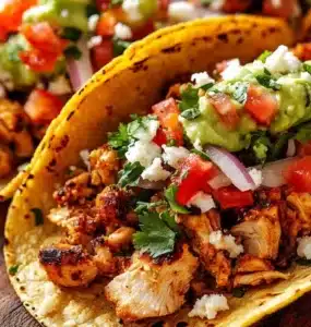Delicious Chicken Street Tacos served with fresh toppings