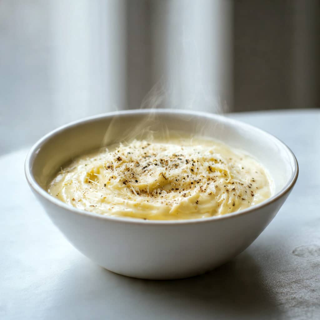 creamy alfredo sauce served in a shallow 1