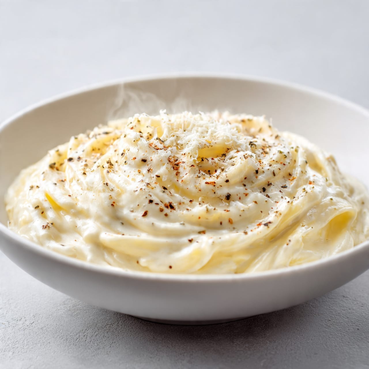 creamy alfredo sauce served in a shallow