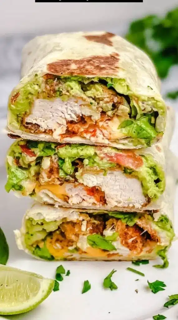 Crispy chicken wrap filled with fresh vegetables and sauces