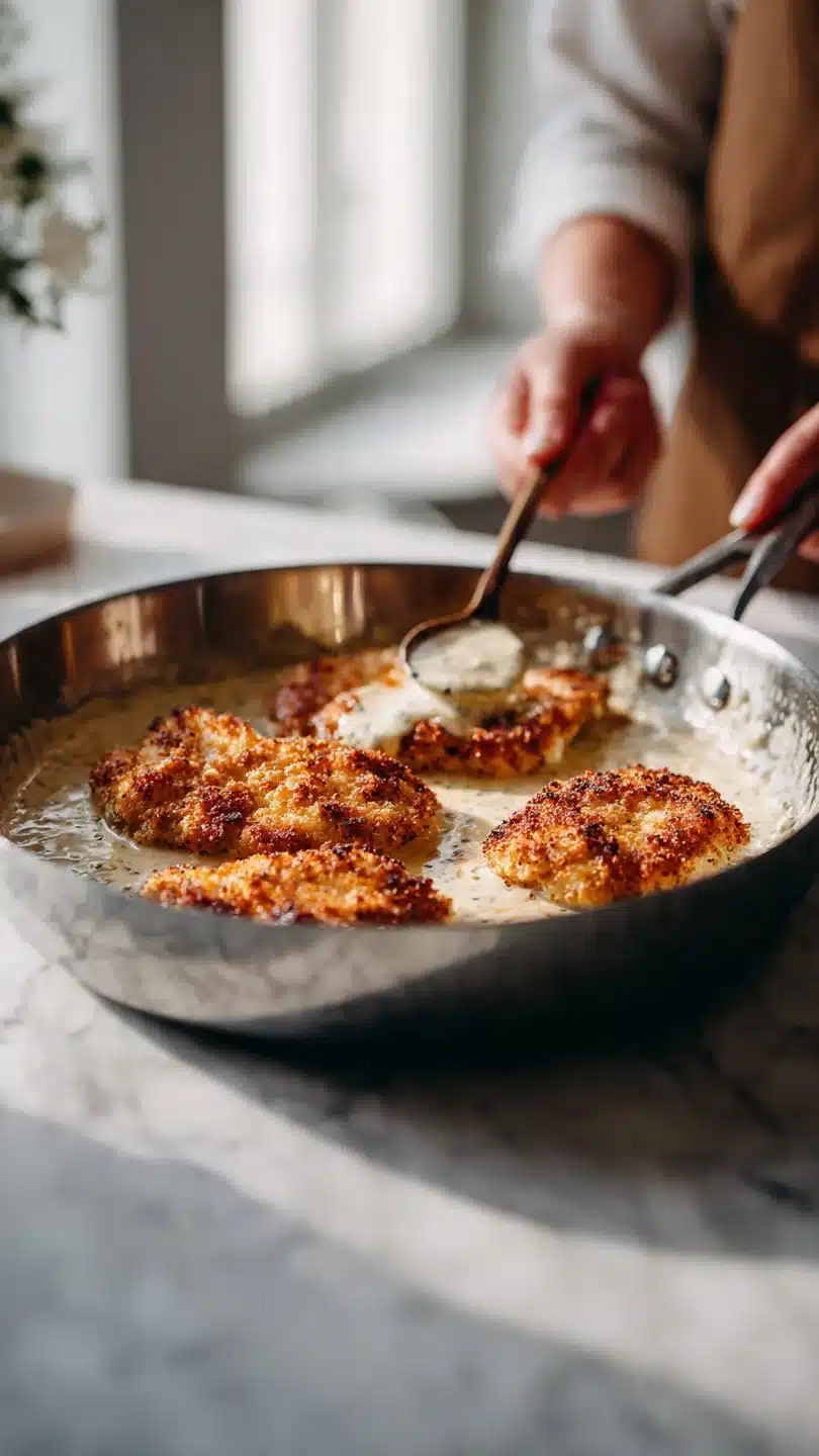 Crispy Parmesan Chicken with Garlic Cream Sauce