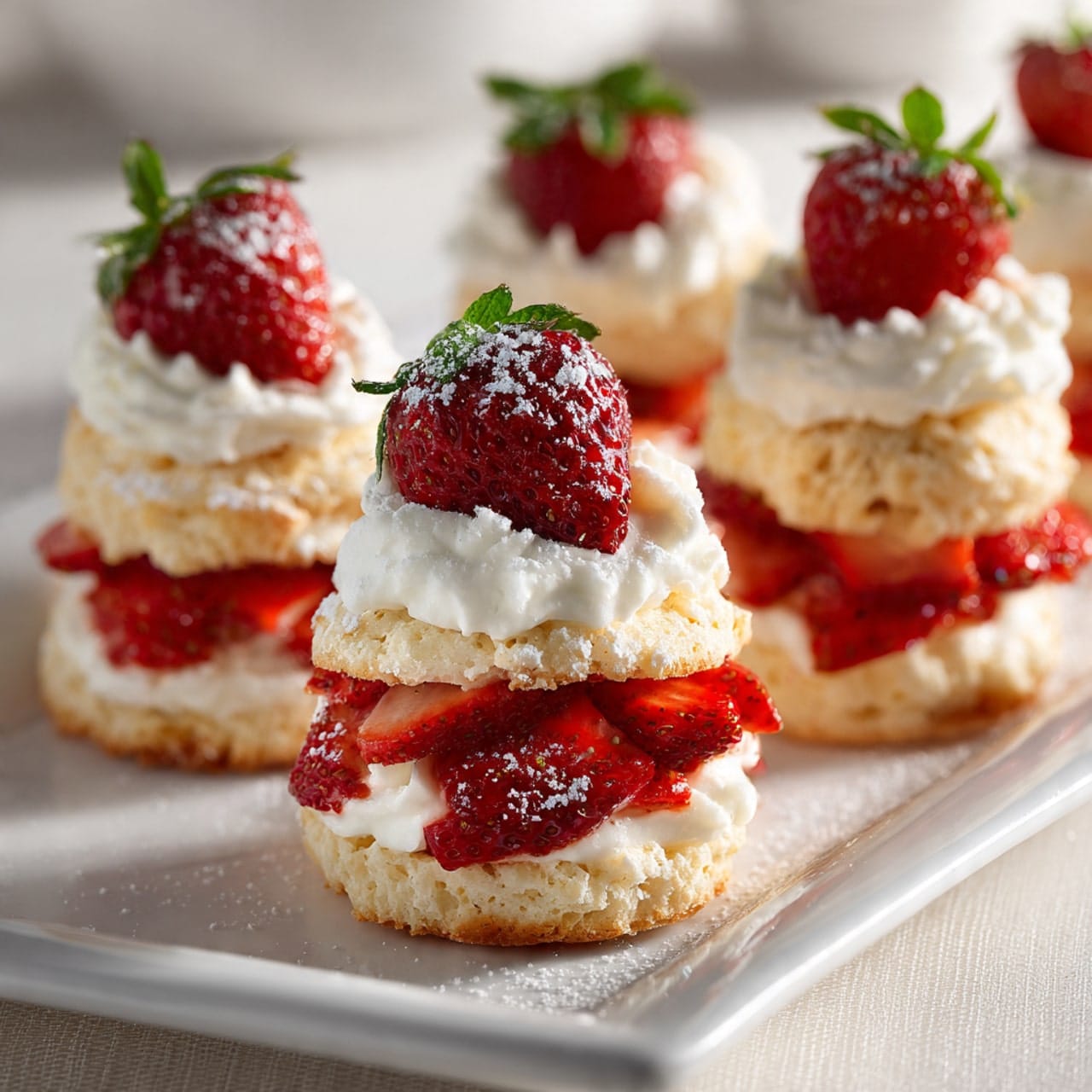 elegant mini strawberry shortcakes arranged on a