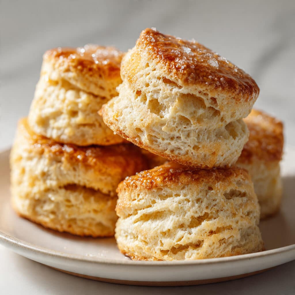 Homemade Sweet Shortcake Biscuits (for Strawberry Shortcake) 2 freshly baked homemade sweet shortcake biscuits stacked