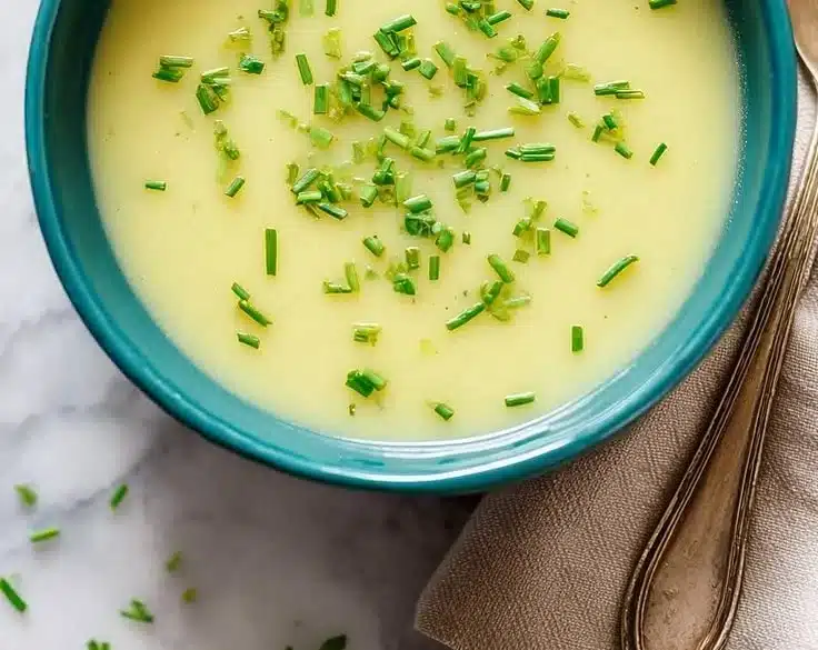 Gluten Free Potato Leek Soup 3 Bowl of gluten free potato leek soup topped with fresh chives
