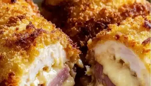 Gordon Ramsay's Chicken Cordon Bleu served with a creamy sauce and crispy crust