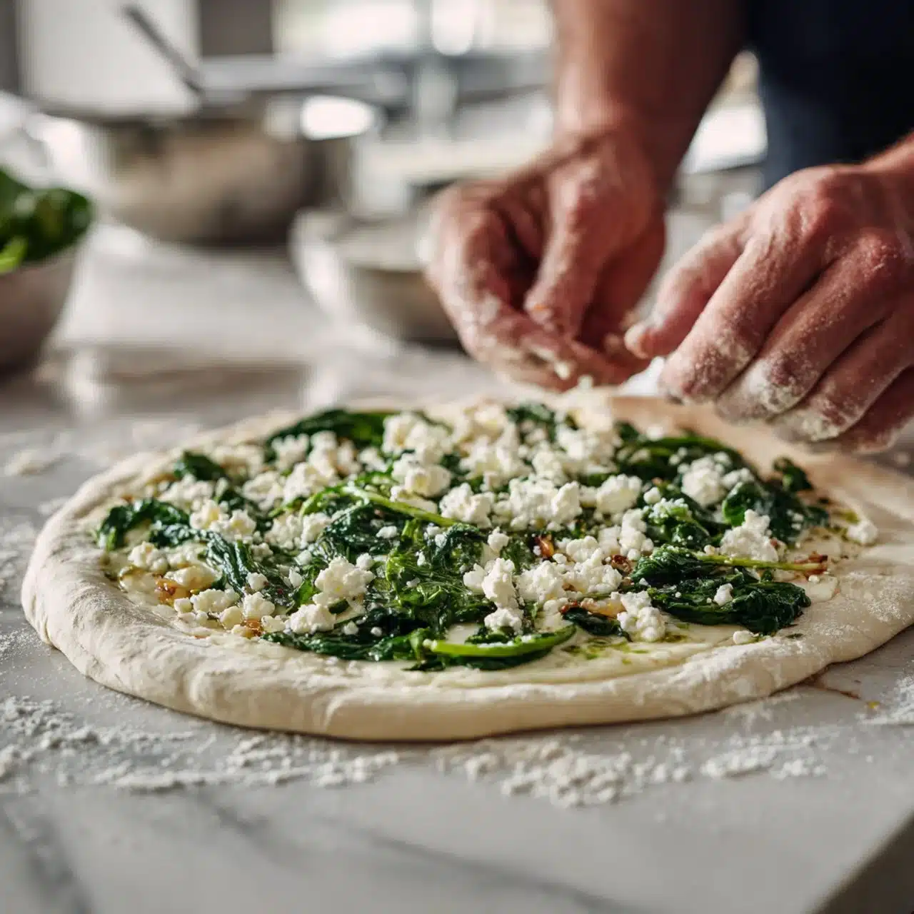 Greek Roasted Garlic Spinach White Pizza