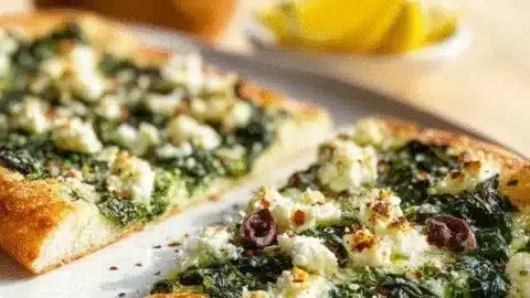 Greek Roasted Garlic Spinach White Pizza