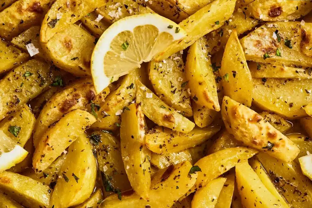 Delicious Greek roasted lemon potatoes with herbs and spices