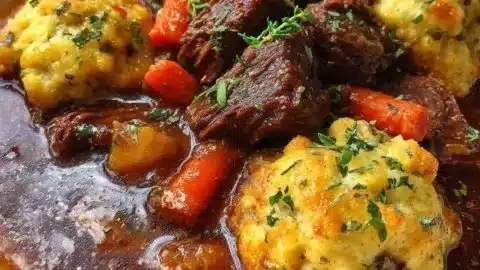 Hearty Beef Stew with Cheddar Herb Dumplings