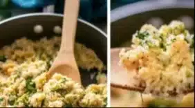 A bowl of homemade Rice-A-Roni with vegetables and herbs